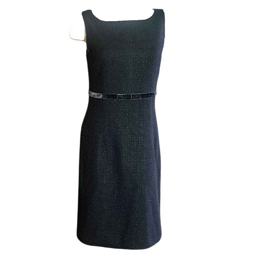 GAP Black Tweed Sheath Dress With‎ Velvet Trim Belt Size 6